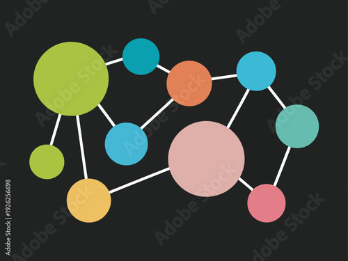 A colorful graphic illustration of connected circles on a black background