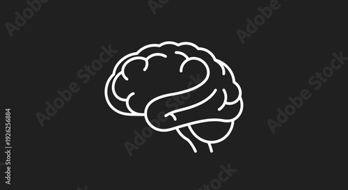 Simple Outline Drawing of a Human Brain on Dark Background.
