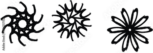 Black and white abstract art with three symmetrical floral patterns