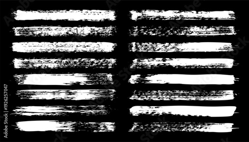 Long grunge brush strokes, lines, ink smudges, hand-drawn scribble shapes. Handmade sketchy marks, stains, charcoal streaks. Paint textures, dry brush effect. Marker underline. Vector illustration