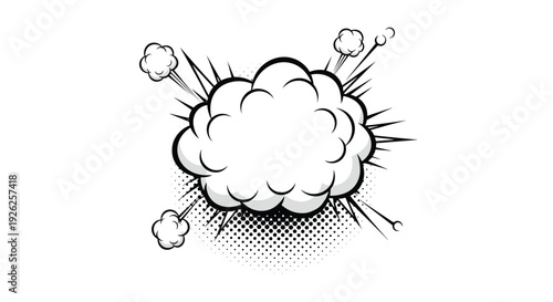 Comic book style explosion cloud with halftone dots and motion lines representing a loud bang or impact effect.