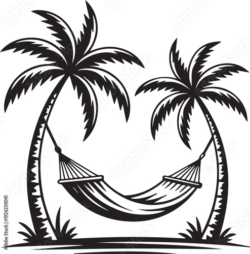 Summer Beach Icon Set, Tropical Line Art Vector Collection with Seashell, Palm Tree, Cocktail, Ice Cream and Anchor