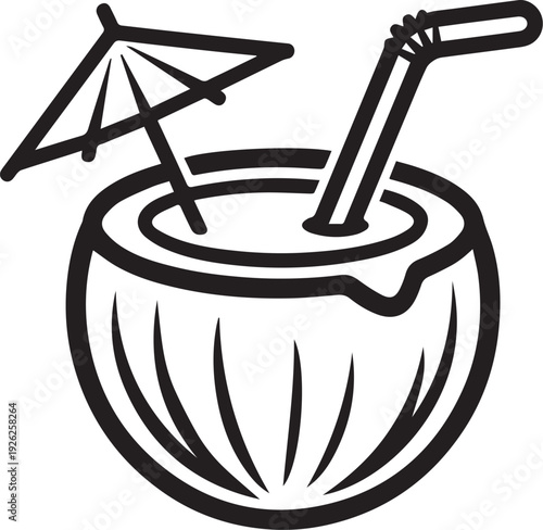 Summer Beach Icon Set, Tropical Line Art Vector Collection with Seashell, Palm Tree, Cocktail, Ice Cream and Anchor