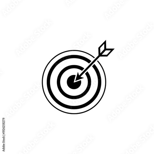 Precision vector image of an arrow hitting the bullseye of a target board representing accuracy, success, marketing goals, and hitting a specific objective.