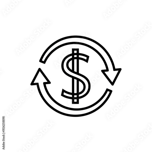 Financial transaction cycle vector image displaying a dollar sign with circulating arrows representing currency exchange return on investment and global monetary flow