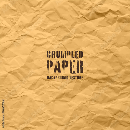 Colorful yellow crumpled recycled paper texture. Rough grunge old kraft wrapping paper background. Vintage blank packaging sheet. Vector illustration