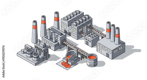 Industrial Factory Buildings with Chimneys.