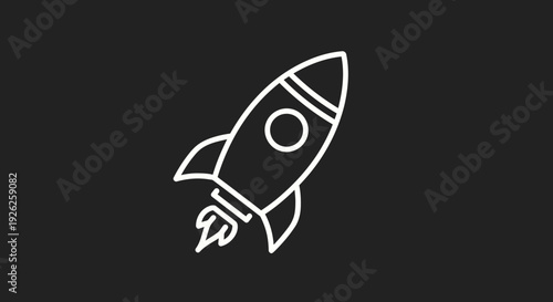 Simple White Rocket Ship Icon Launching Upwards.