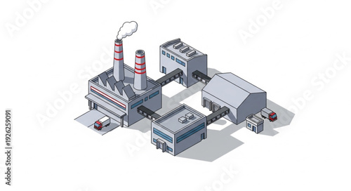 Industrial Factory Buildings with Chimneys.