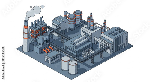 Industrial Factory Complex Isometric View.