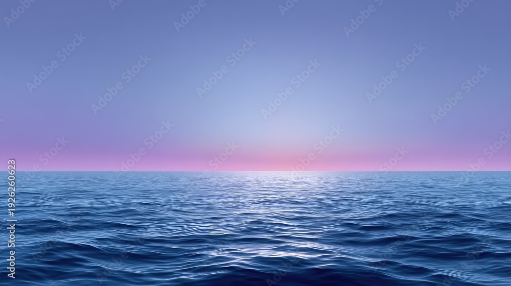 Obraz premium Serene Ocean Horizon at Dusk with Gentle Waves Embracing the Calmness of the Twilight Sky and Reflecting Soft Hues of Pink and Blue