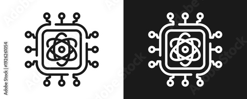 Quantum Tech Icon Set Outline In White And Black Background