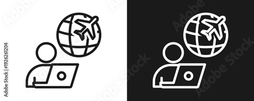 Digital Nomad Icon Set Outline In White And Black Background