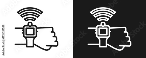 Smart Wearable Icon Set Outline In White And Black Background