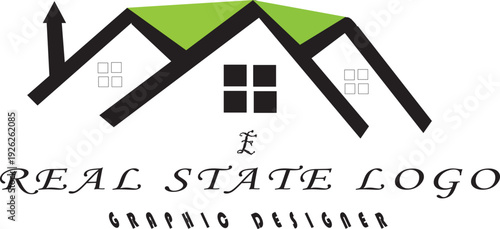 Modern Real Estate Logo Design with Green Roof and Black House Outline for Property Agency