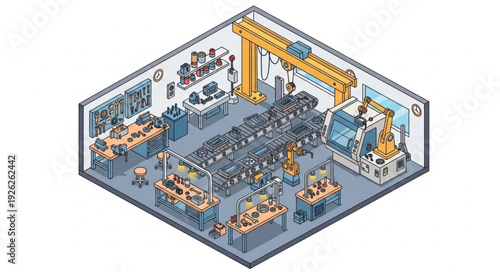 Industrial Factory Interior Isometric View.