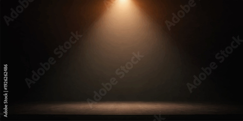 A bright silver spotlight casts a metallic flash against a dark grey steel wall, creating a textured blue pattern across the black stage night