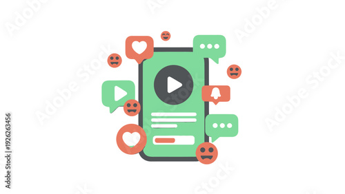 Social media video player with likes and comments icons.