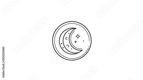 Stylized Crescent Moon with Stars Icon.
