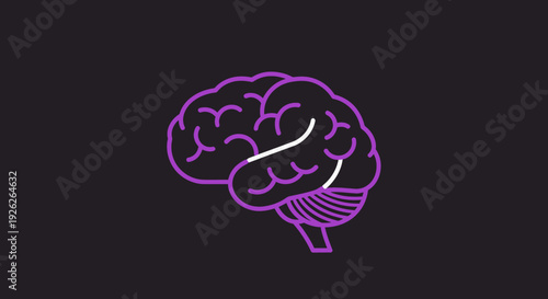 Stylized illustration of a human brain in purple outline.