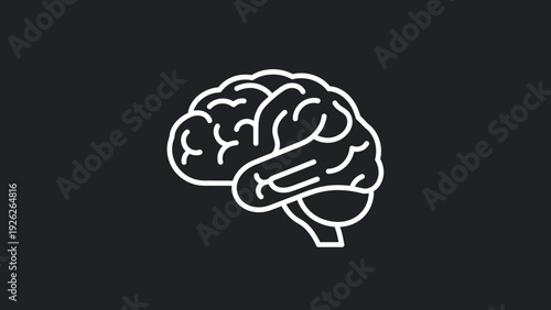 Stylized White Brain Icon on Dark Background.