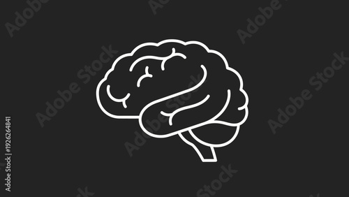 Stylized white outline of a human brain on a dark background.