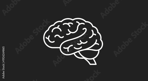 Stylized white outline of a human brain on a dark background.
