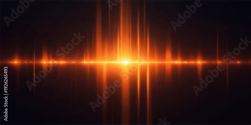 An abstract motion design of glowing orange light waves and fiery red energy lines exploding through dark space with the bright heat of a burning star