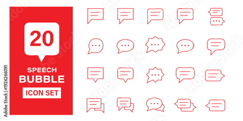 20 Speech bubbles empty thin line icons set. Speech, bubble, talk, chat, message, balloon and communication. Vector design. Speech bubbles blank isolated on white background. speech bubble comic signs