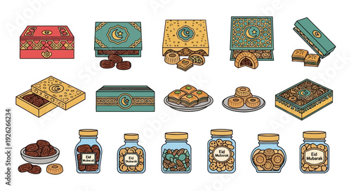 Colorful illustration of food containers.