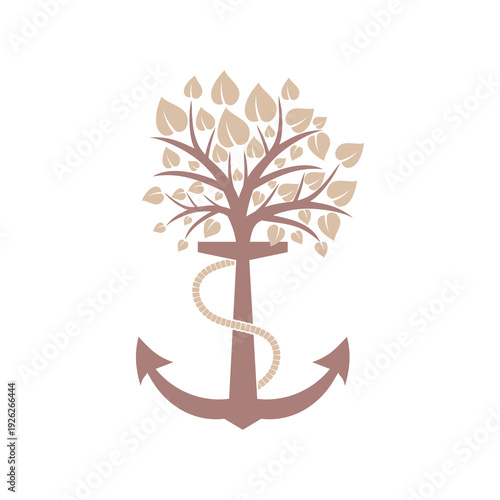Anchor and tree logo icon isolated on white background
