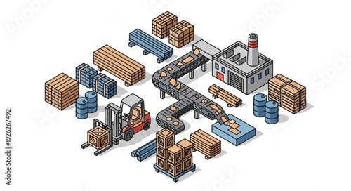 Industrial Factory Warehouse Isometric Illustration.