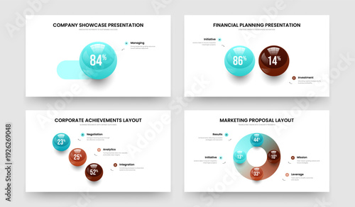 Enterprise Insight One Two Three Four Option Graph Frame Layout Vector Illustration Bundle. Project Briefing 1 2 3 4 Element Infographic Slideshow Design Collection.