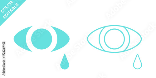 Tear and eye icons, filled and outline, editable colors, emotion and symptom vector