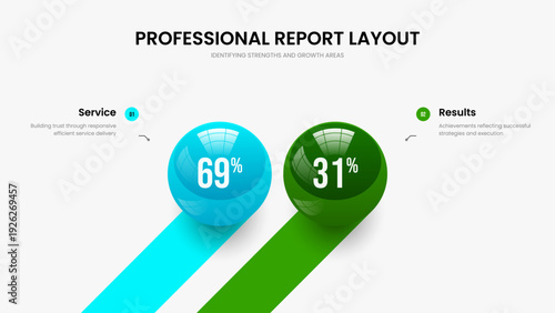 Minimalist Solution 2 Element Chart Presentation Design. Educational Review Two Option Diagram Frame Layout. Medical Report Slide Template Vector Illustration.