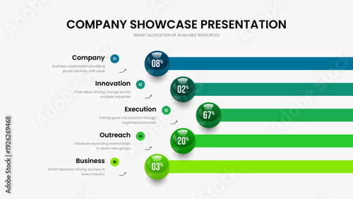 Educational Profile Frame Template Vector Illustration. Enterprise Visualization 5 Option Infographic Presentation Design. Clean Plan Five Element Graph Slide Layout.