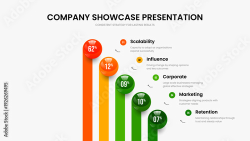 Enterprise Analysis Presentation Layout Vector Illustration. Elegant Planning 5 Step Chart Slideshow Template. Consulting Insight Five Option Diagram Frame Design.