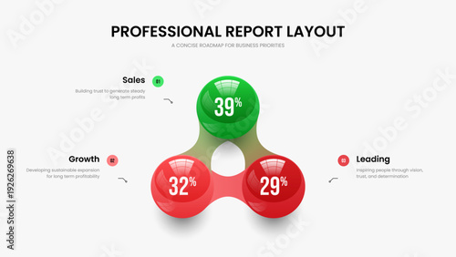 Service Report 3 Step Graph Frame Template. Educational Plan Three Element Diagram Slide Design. Enterprise Launch Presentation Layout Vector Illustration.