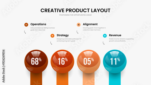 Advertising Introduction Presentation Template Vector Illustration. Medical Showcase 4 Option Graph Slideshow Layout. Elegant Planning Four Element Infographic Frame Design.
