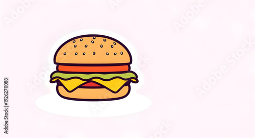 hamburger, burger, fastfood, food, cartoon, illustration, vector, icon, isolated, cute, bun, patty, cheese, lettuce, tomato, sesame, tasty, yummy, meal, snack, lunch, dinner, junkfood, cafe, restauran