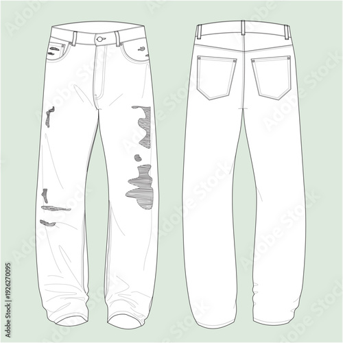 silhouette of Curved leg jeans, outline of Curved leg jeans.