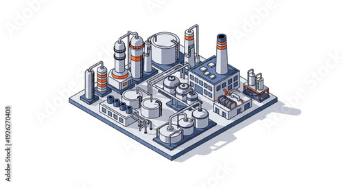 Industrial Plant Facility 3D Illustration.