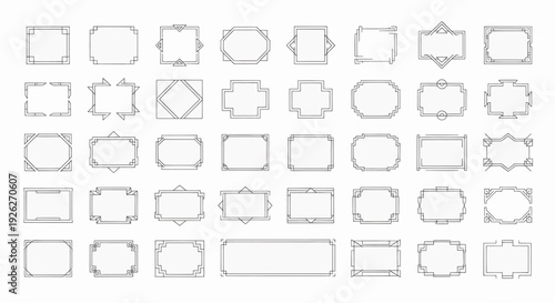 Collection of 49 diverse geometric frames and borders in an art deco style, perfect for graphic design and vintage invitations.