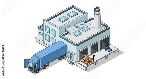 Industrial Factory with Truck and Workers.