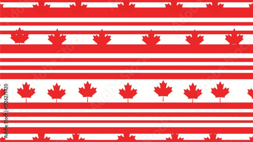 Red and white striped pattern with maple leaf motifs on a solid white background.