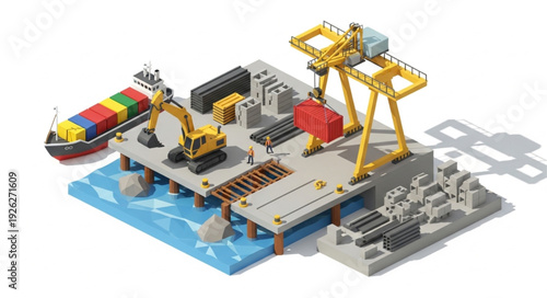 Industrial Oil Refinery Model with Crane.