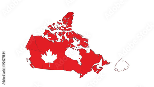 Map of Canada with a red color scheme and white maple leaf symbol on a clean white background.