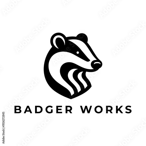 Modern black and white badger head logo design template for corporate brand identity, wildlife mascot, and creative business concepts