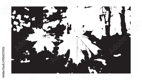 Abstract silhouetted image of maple leaves in nature with some light gray details