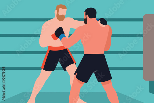 Illustration Of Two Young Professional Fighters Taking Part In A Competition Tournament On Stage Vector Design Template